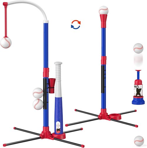 HYES 3-in-1 Baseball Set for Kids 3-5 | Adjustable Tee Ball Stand & Ball Launcher - Indoor/Outdoor Fun, Blue