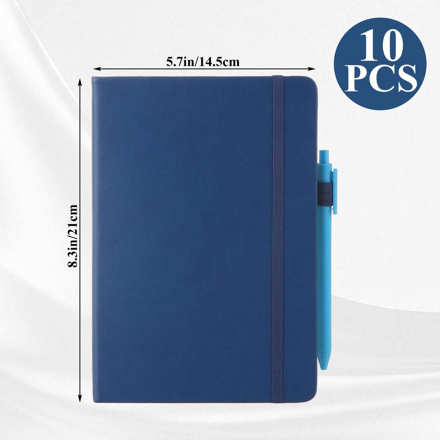 MIVIDE 10 Pack Journal Notebook Bulk with 10 Pens, A5 Lined Notebook Journals Bulk, Hardcover Notebook, College Ruled Notebook for Work Writing School Office, 5.7" x 8.3", Blue