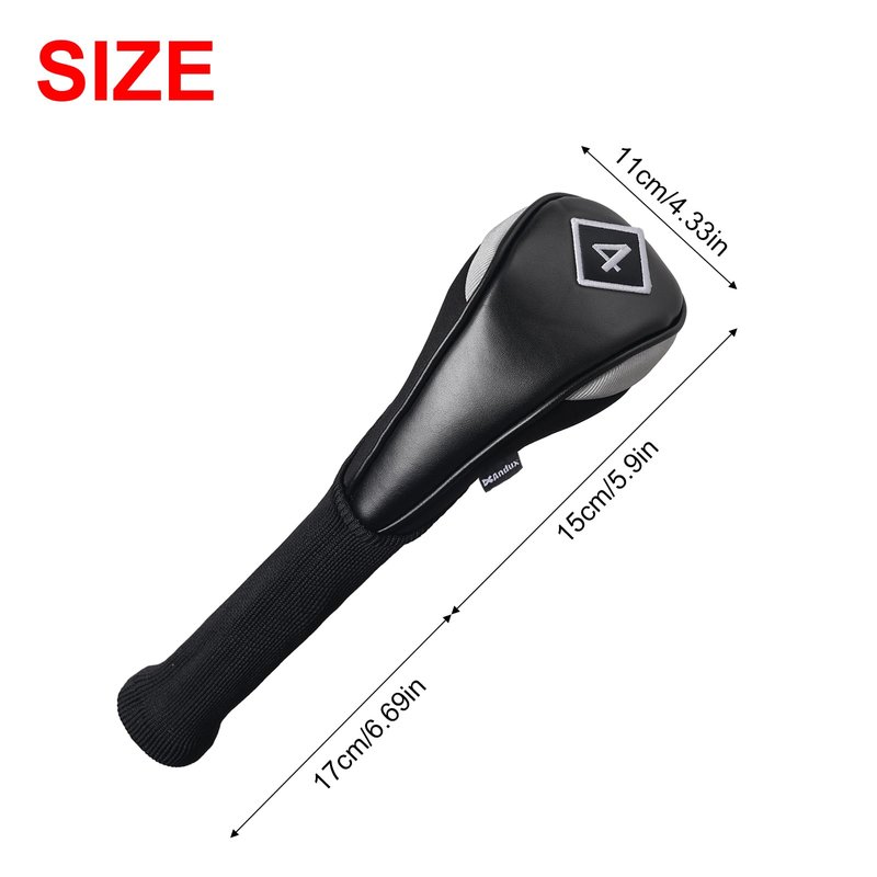 Andux PU Golf Hybrid Club Head Covers with Dial No. Tag Long Neck 4pcs/Set CTMT-04 Black