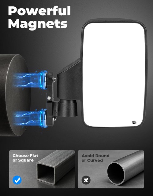 KEMIMOTO Magnetic Golf Cart Side Mirrors, No Drilling Magnetic Tractor Mirrors, Universal Rear View Mirror for Tractors, Forklifts, Lawn Movers, Golf Carts, Small Dozers, Lift Trucks