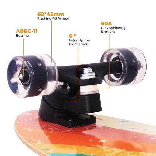 Nattork Complete Skateboards 29" x 9" Kids Girls Skateboard Cruiser Skateboards for Beginners Double Kick Deck Concave Boys Skateboard with Maple Wood (Rainbow)