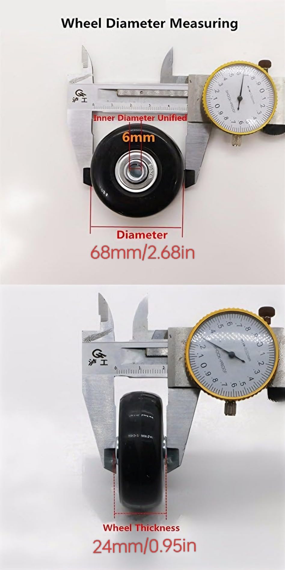68X24mm Black Luggage Suitcase / Inline Outdoor Skate Replacement Wheels with ABEC 608zz Bearings