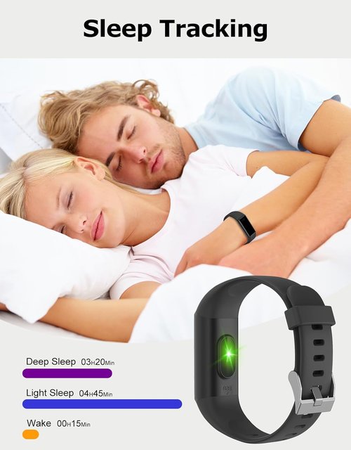 Cloudpoem Fitness Tracker - 24/7 Heart Rate Monitor & Sleep Tracker | Waterproof, Dark Black