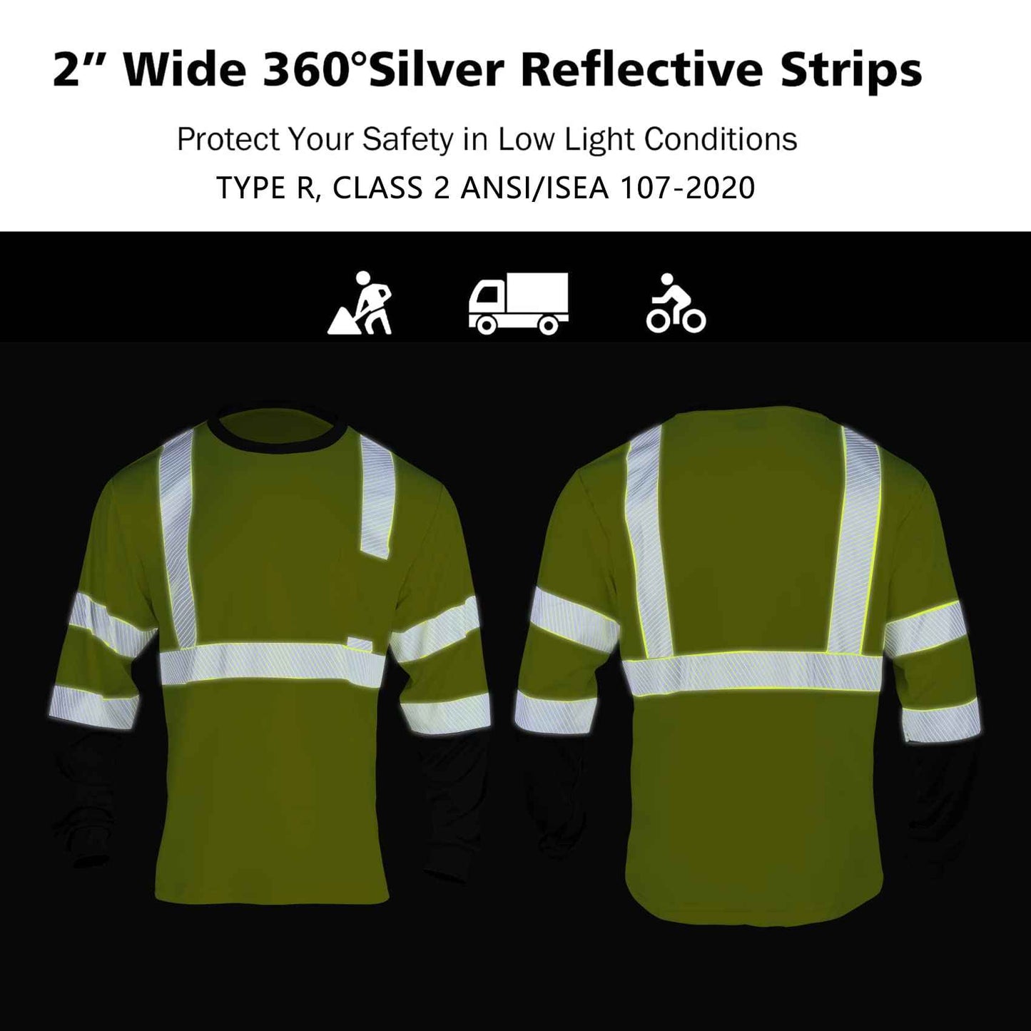 VENDACE Safety Reflective Hi Vis Long Sleeve Shirts for Men ANSI Class 3 High Visibility Construction Work T Shirts (Yellow,XL)