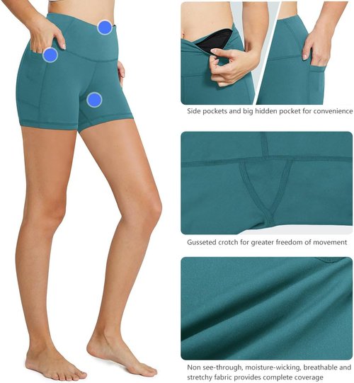 Baleaf Women's High Waist Biker Shorts - Comfortable Spandex with Pockets for Yoga & Gym | 8"/5"/3" Options