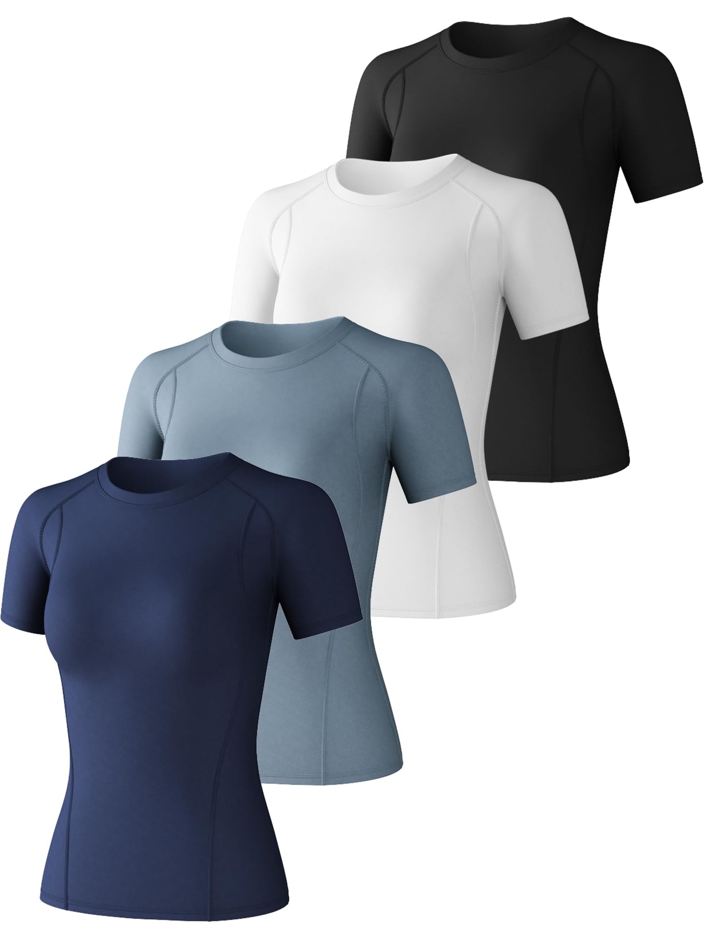4 Pack Women's Compression Shirt Cool Dry Short Sleeve Underscrub Workout Athletic Tops Baselayer for Yoga Gym Running Small