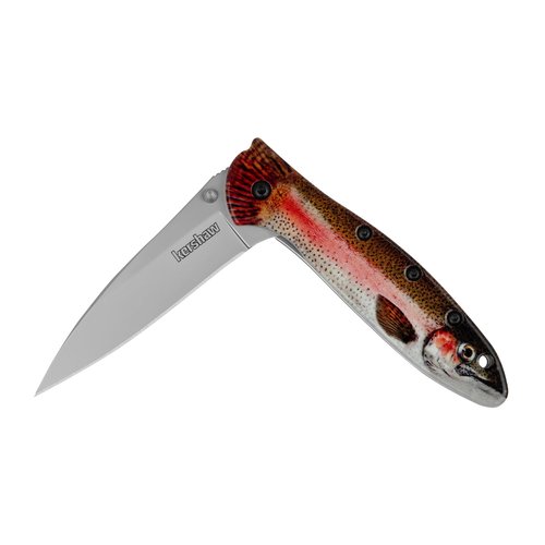 Kershaw Leek Folding Pocket Knife, 3" Sandvik 14C28N Blade, Aluminum Handle, Slim and Versatile Tool, Made in the USA (Trout)