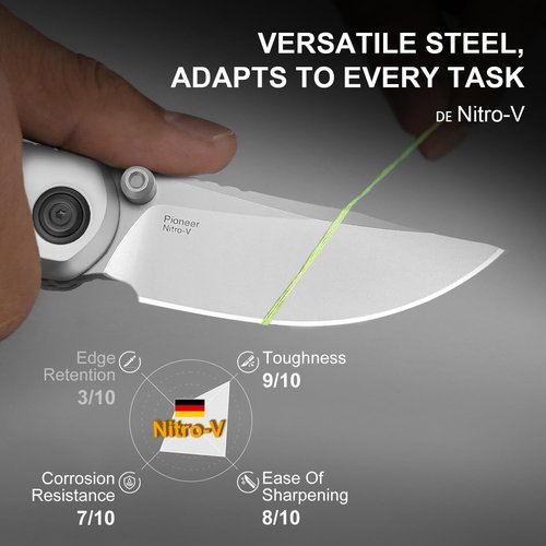 Kizer Pioneer Pocket Knife, 3.2”Nitro-V Drop Point Steel Blade Folding Pocket with Black Aluminum & Micarta Handle, Thumb Stud Flipper Knife with Liner Lock, EDC Knives for Camping Hiking ZX-FK03A6