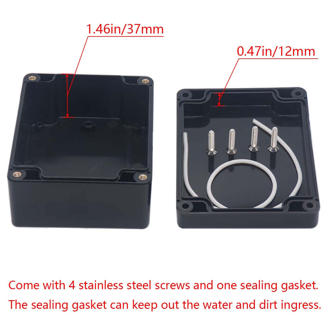 Otdorpatio Project Box IP65 Waterproof Junction Box ABS Plastic Black Electrical Boxes DIY Electronic Project Case Power Enclosure 4.53x3.54x2.17 inch (115 x 90 x 55 mm)