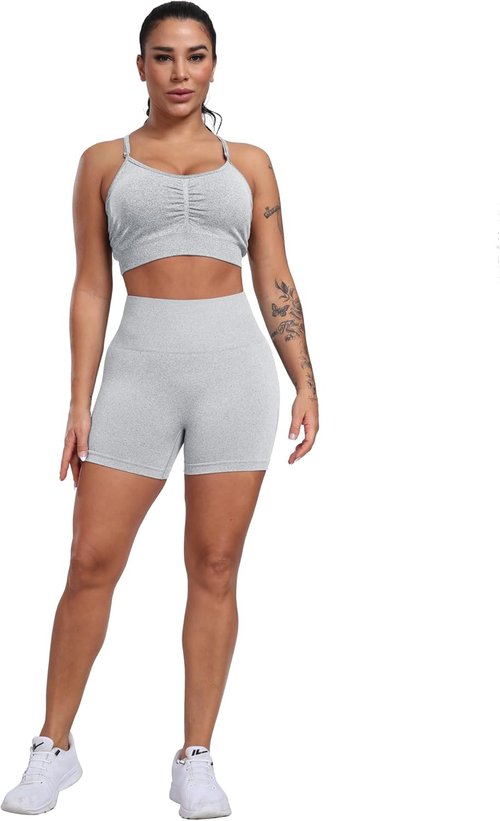 CHRLEISURE Women's High Waisted Booty Shorts - 4 Pack Seamless Gym & Workout Shorts