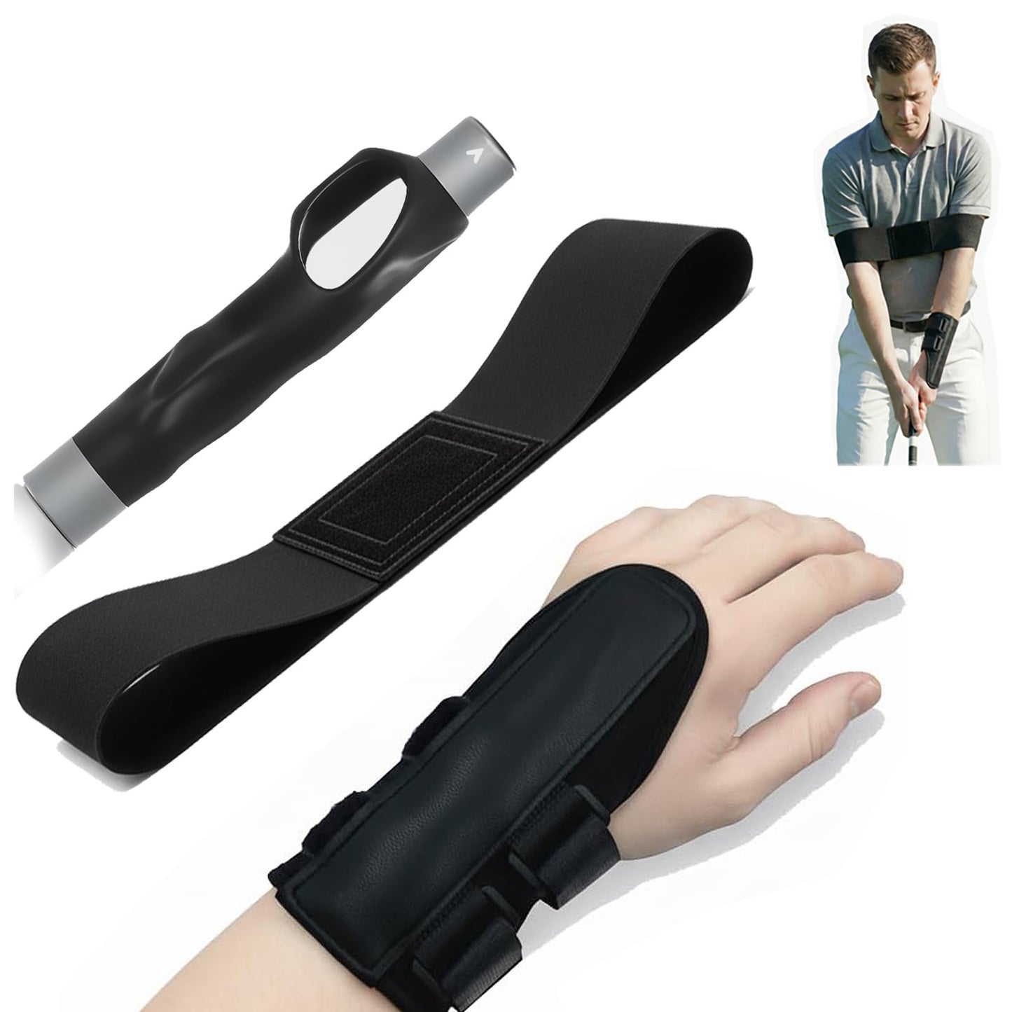 MIKIPLUM Golf Training Kit with Arm Band, Wrist Strap & Grip Trainer, Golf Wrist Training Aid for Swing Alignment, Muscle Memory and Warm-Up, Indoor/Outdoor Gift for Beginners, Men & Women