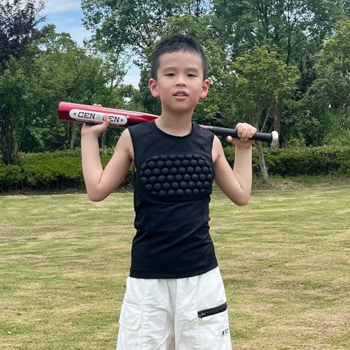 ACEWAVE Youth Baseball Chest Protector Black Large EVA Padding Compression Shirt for Softball & Football