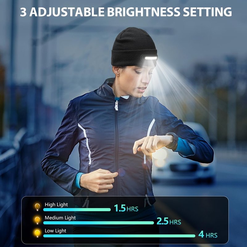 RANCOVY Bluetooth Beanie with Light, Musical Knit Hat with Wireless Headphone, LED Beanie with Bluetooth for Men Women Grey