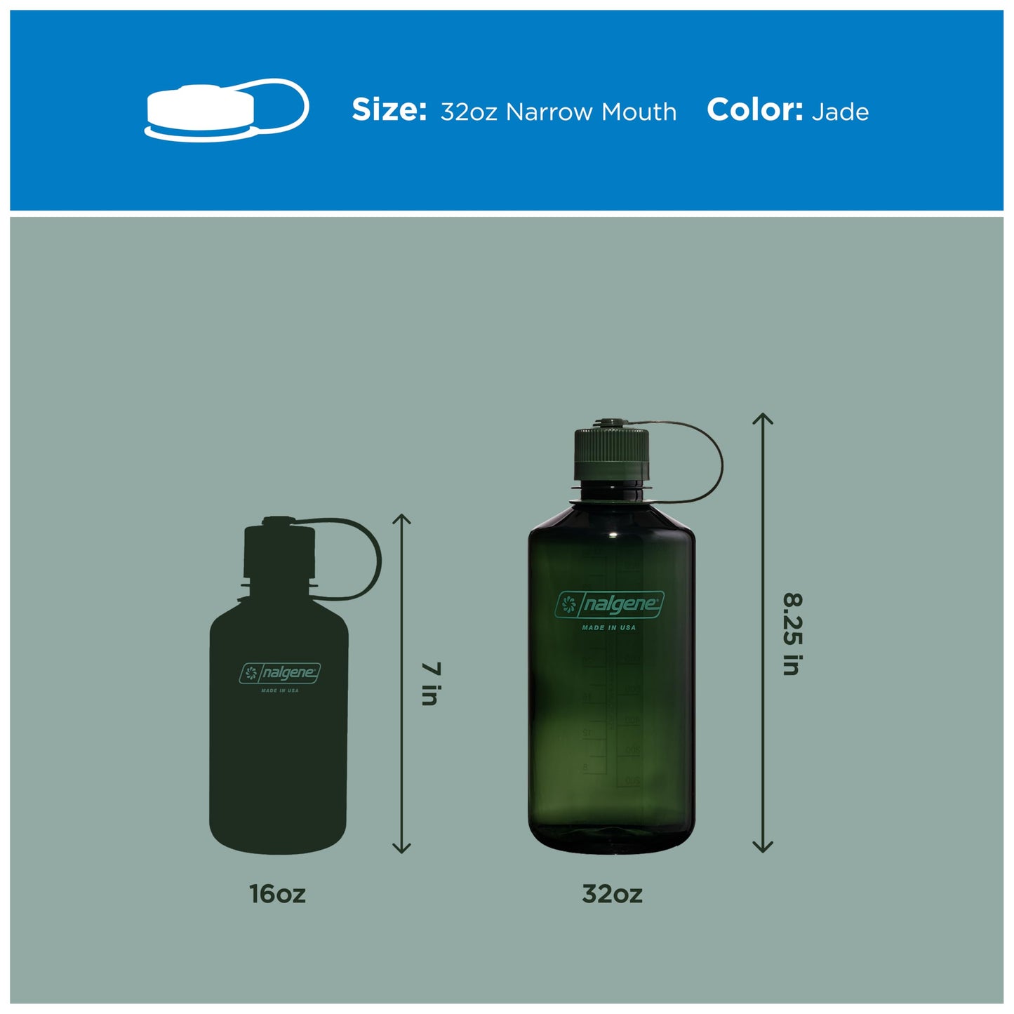 Nalgene 32 oz Narrow Mouth Water Bottle, Jade