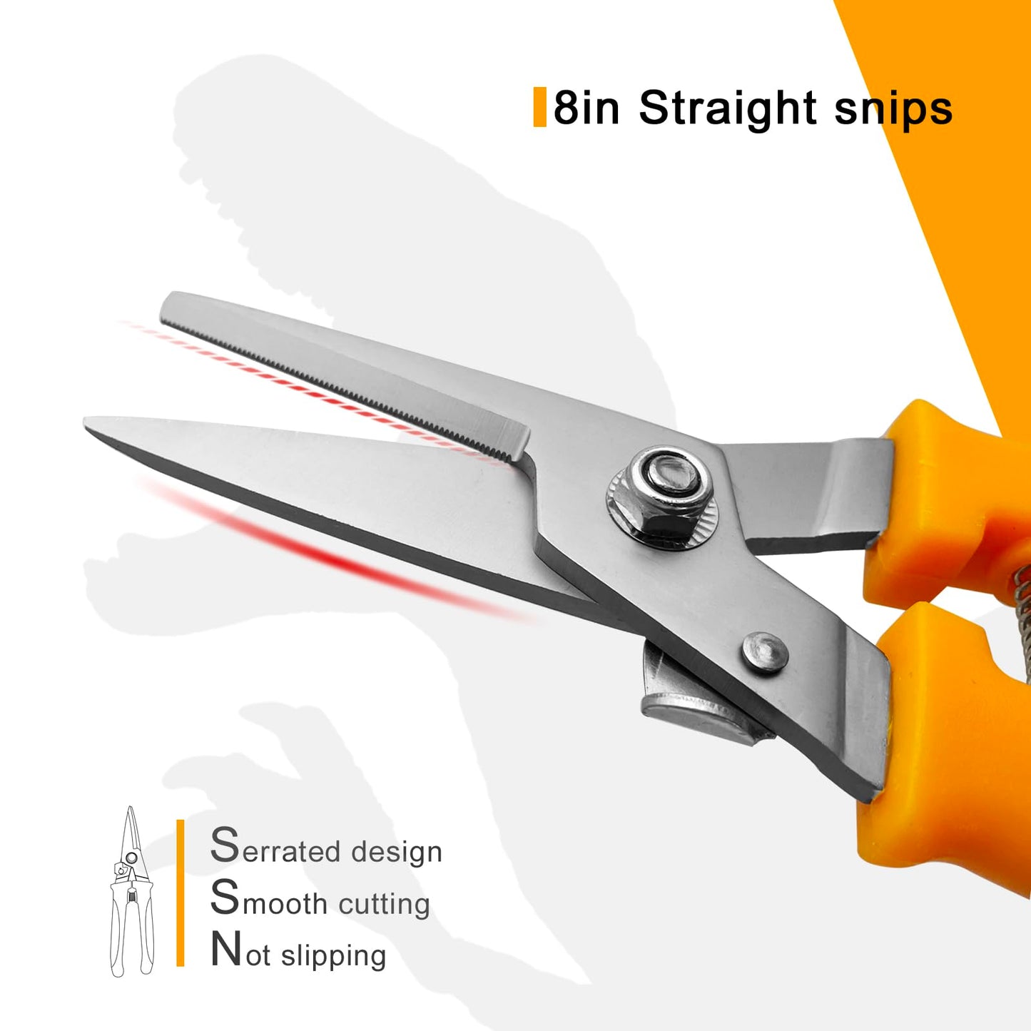 8" Aviation Tin Snips for cutting metal sheet,Heavy Duty Scissors with Safety Lock,Metal Snips cut wires,cardboard,branches,light metal,plastic zip ties,Fabric