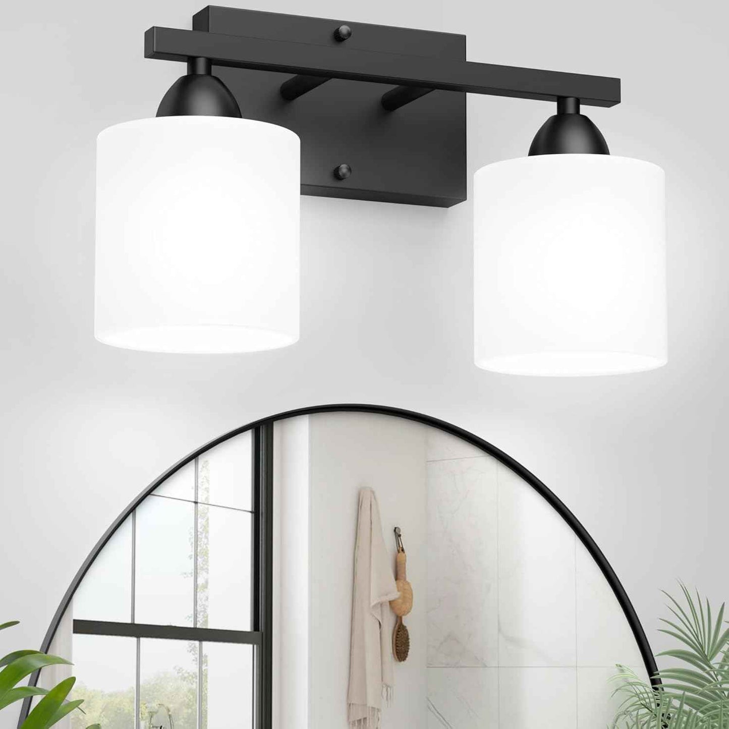Modern 4-Light Bathroom Vanity Light Fixture - Anti-Rust Over Mirror Sconce with Milky White Glass Shades, E26 Base