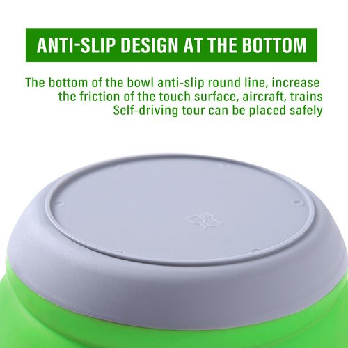 Huntoshon Collapsible Bowls, 3pcs Food Grade Silicone Camping Bowl Salad Bowl with lids, Portable Expandable Lunch Box Food Storage Container for Camping Travel and Picnic,Green