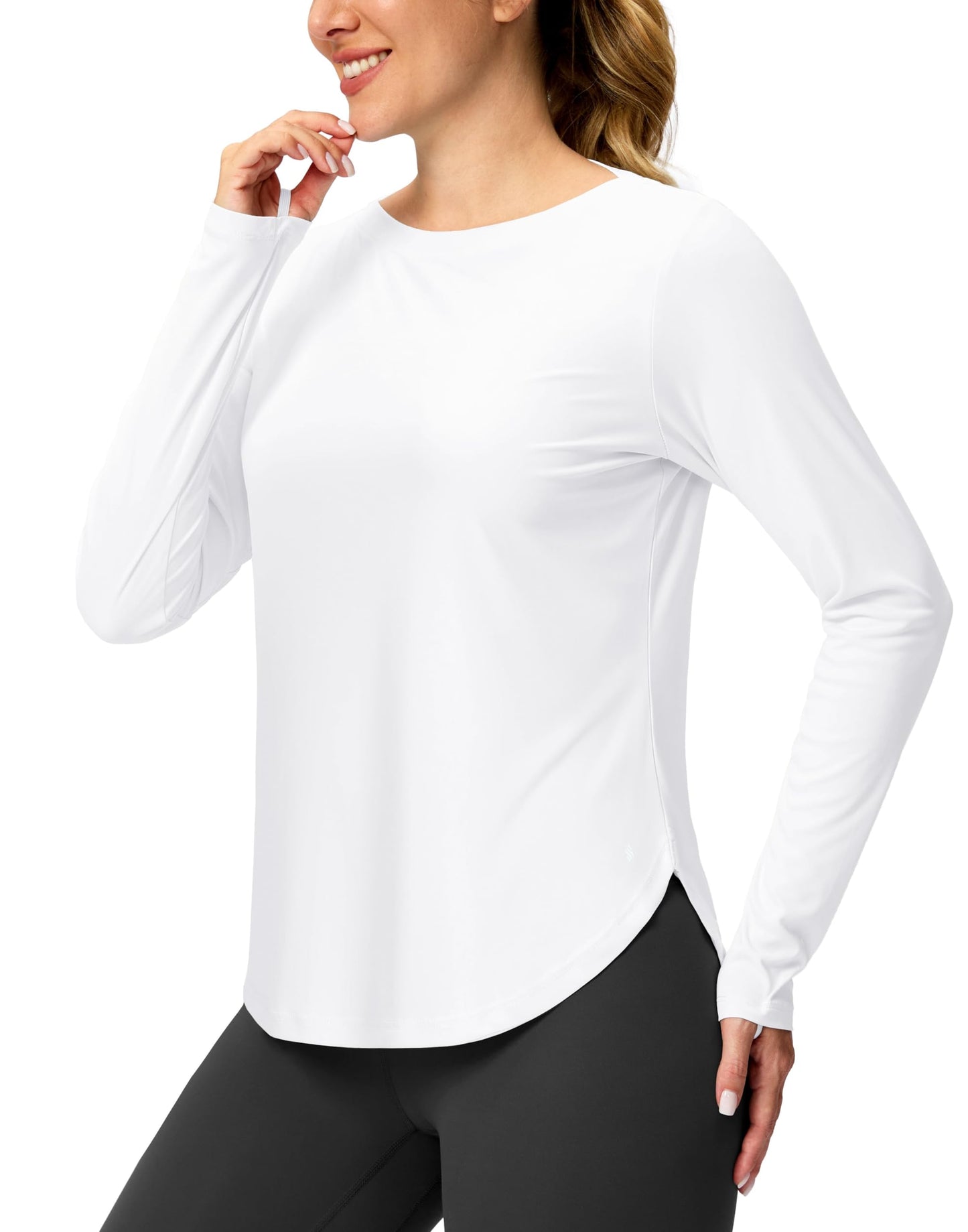 Soothfeel Women's Sun Shirts UPF 50+ UV Protection Lightweight Quick Dry SPF Long Sleeve Workout Hiking Tops Outdoor Clothing, White, L