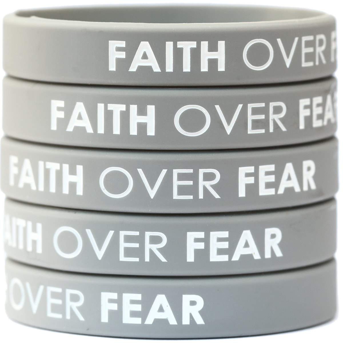 SayitBands 5 Faith Over Fear Inspirational Silicone Wristband Bracelets