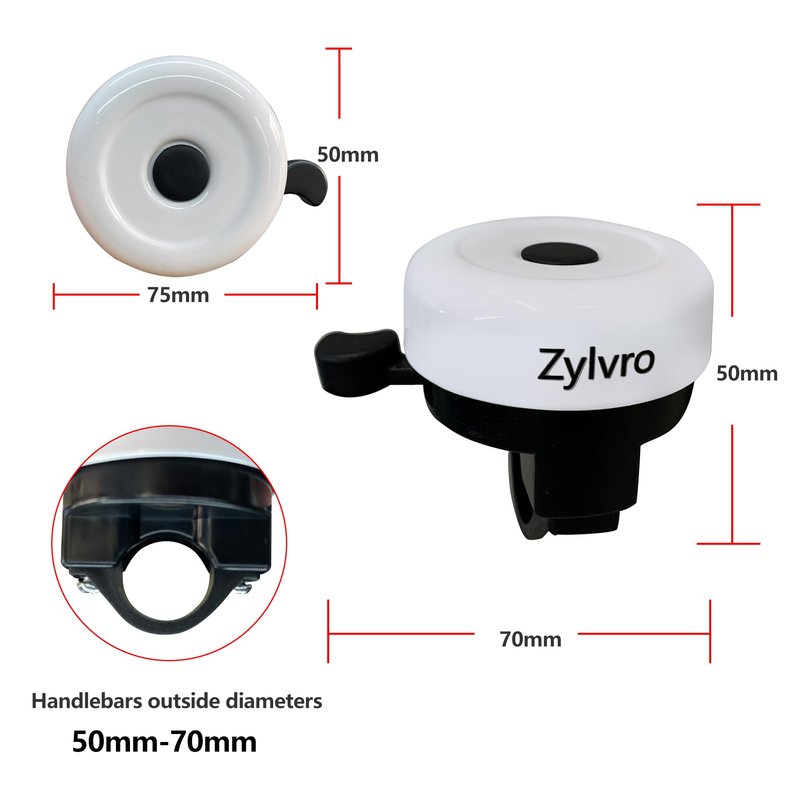Zylvro Bike Bell, Loud Crisp Clear Sound, for Electric Dirt Bicycle, Classic, White