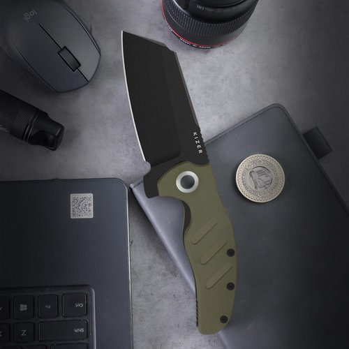 Kizer C01C XL Sheepdog Pocket Knife, 3.9" D2 Sheepsfoot Blade EDC Folding Knife with Green G10 Handle, Liner Lock, Flipper, and Pocket Clip, Camping Survival Knives for Men Women, V5488M1