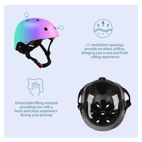 Color Gradient Adjustable Kids Bike Helmet with Knee & Elbow Pads Set | Multi-Sport Safety Gear for Boys & Girls Ages 5-14 | Skateboarding, Scooters, Roller & Inline Skating, Longboarding