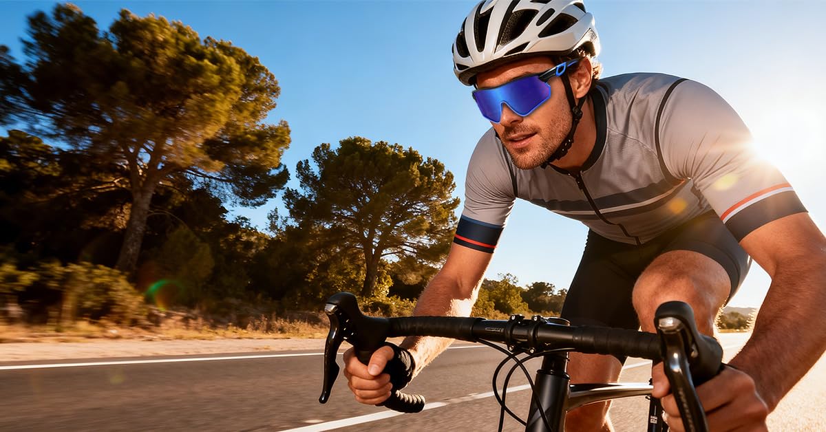BEACOOL Polarized Sports Sunglasses for Men Women Running Baseball Cycling Driving Fishing Golf Motorcycle UV400 Sun Glasses (Full Frame, GlossyBlack Blue)