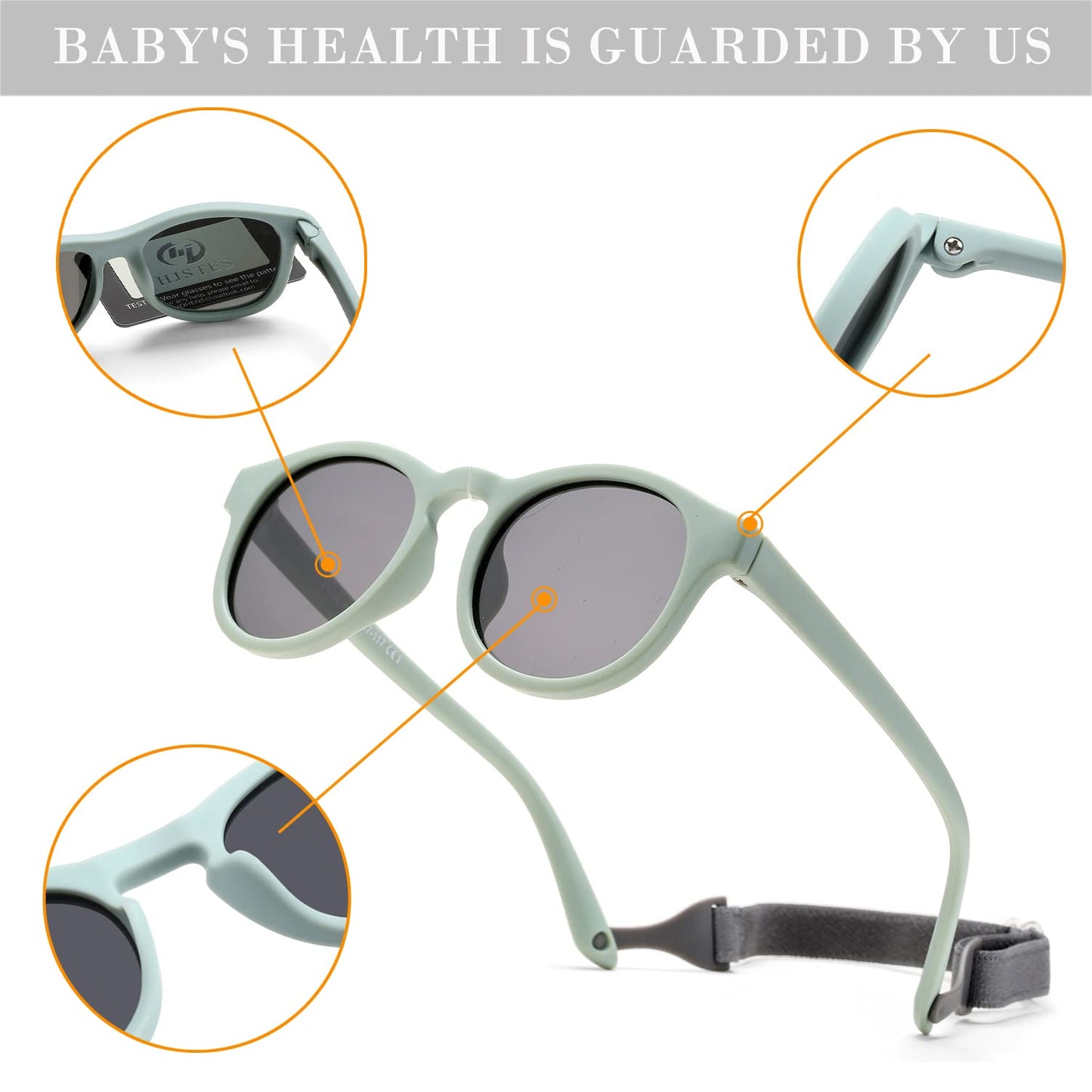 HJSTES Polarized Baby Sunglasses for Toddler Boys Girls, TPEE Flexible Frame with Strap, for Infant Age 0-3(Round Blue)