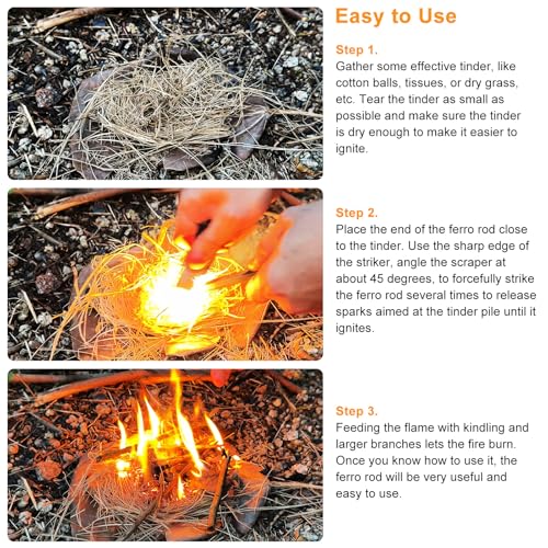 Ferro Rod Fire Starter Survival Tool Kit with Paracord Lanyard