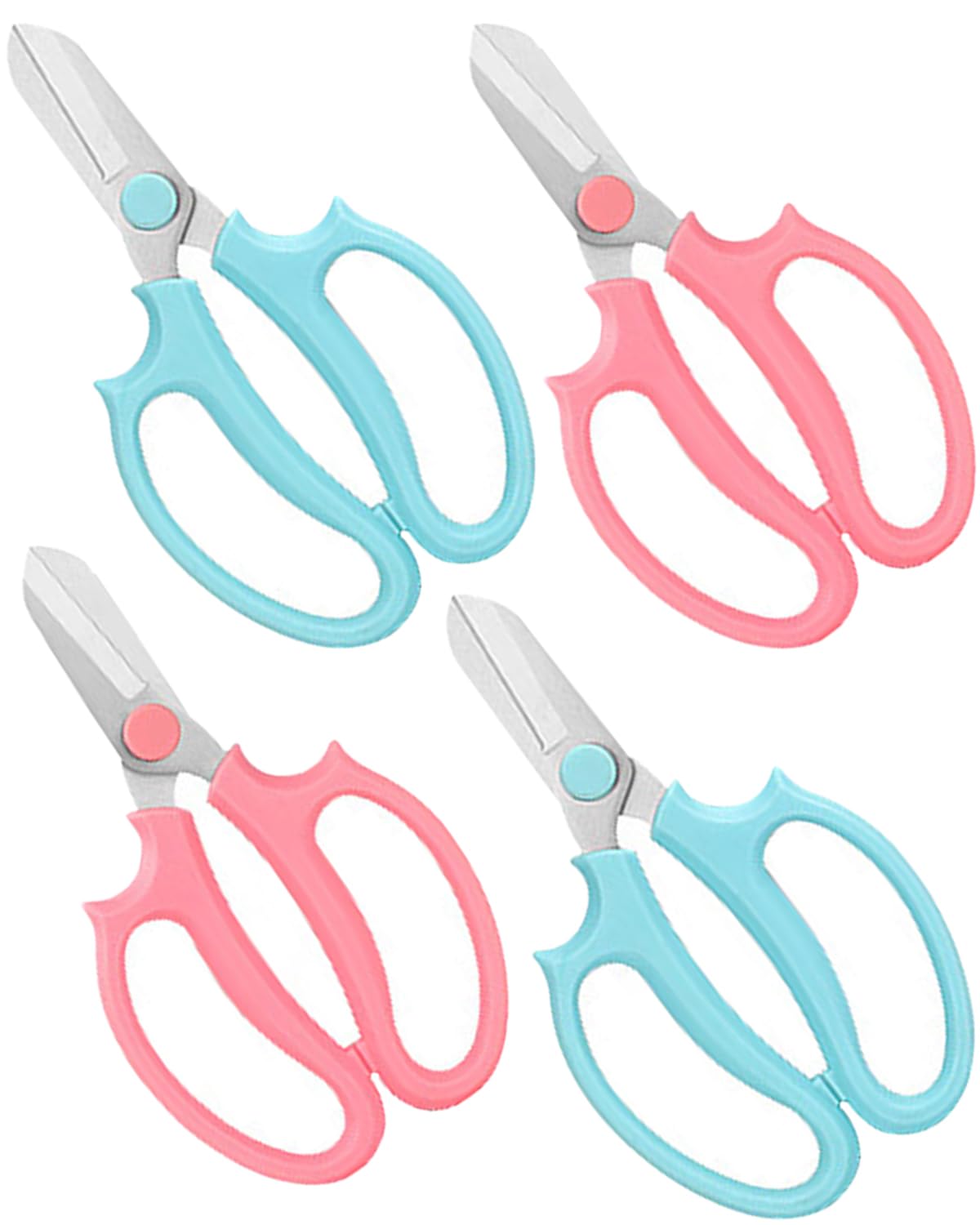 Flower Scissors - Stainless Steel Floral Scissors, Florist Cutters for Stems, Garden Plant Shears for Fresh Flowers (Blue, Pink) (4 PCS)