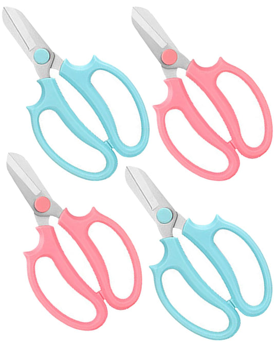 Flower Scissors - Stainless Steel Floral Scissors, Florist Cutters for Stems, Garden Plant Shears for Fresh Flowers (Blue, Pink) (4 PCS)