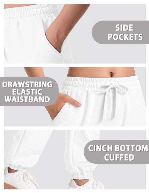 Somaibo Girls Sweatpants Athletic Joggers with Drawstring Waist and Pockets, Great for Teen Girls Size 11-12 Years White