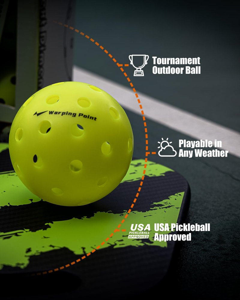 Warping Point Outdoor Pickleball Balls Usapa Approved, 12 Pack 40 Holes Competition Pickle Balls for Tournament Play, Crack Resistant Pickleball for Beginner Intermediate Pro Player, Yellow