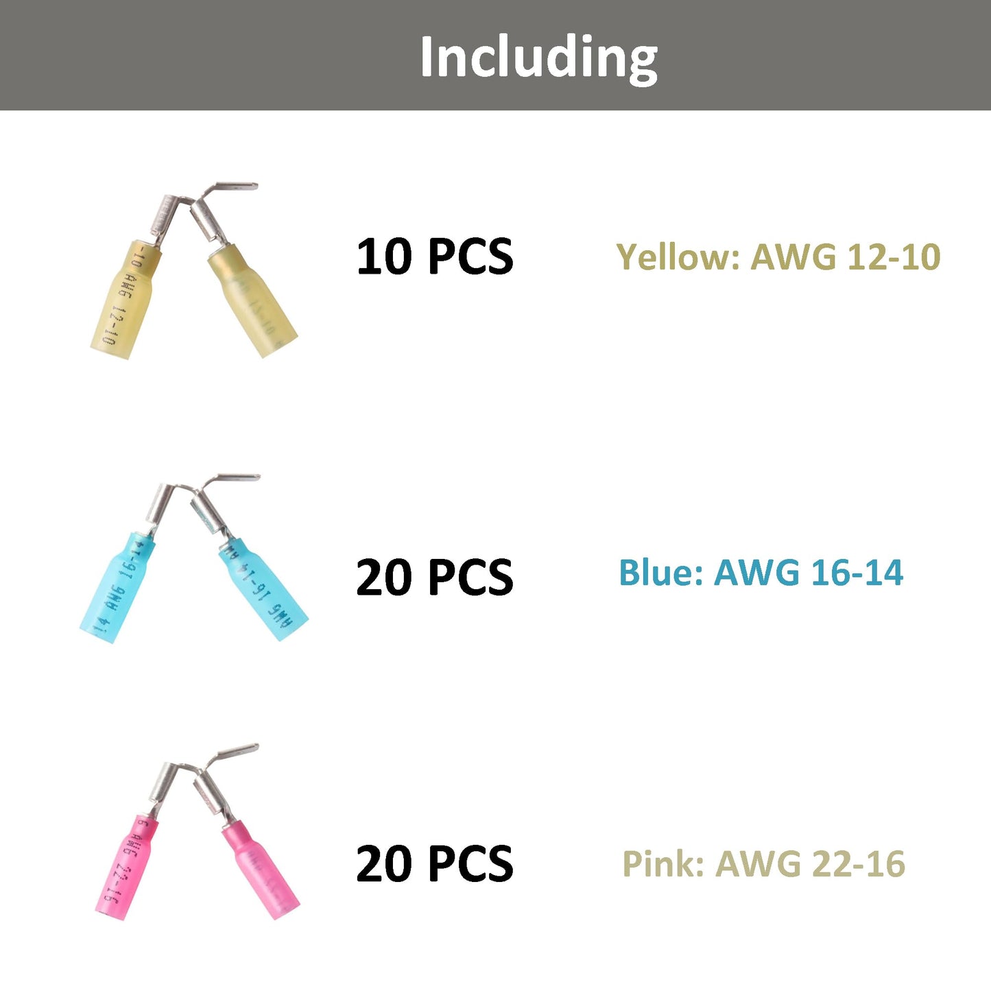 XUGERIP 50 PCS Heat Shrink Piggyback Spade Connectors, AWG 10-22 Insulated Quick Disconnect Wire Connector, Electrical Butt Terminals for Marine, Electronics, Automotive