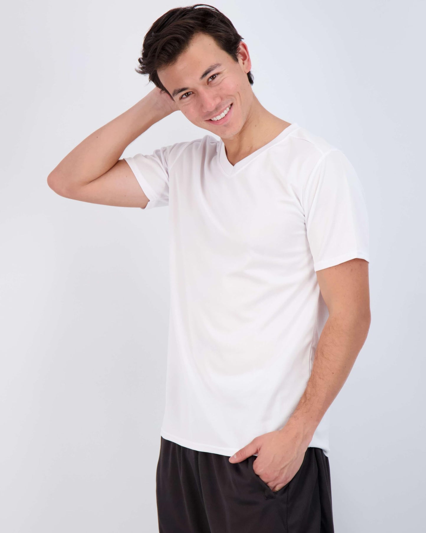 Real Essentials 5 Pack: Men's Mesh Short Sleeve V-Neck T-Shirt | Athletic Dry Fit V Neck Workout Shirt,Set 2-L