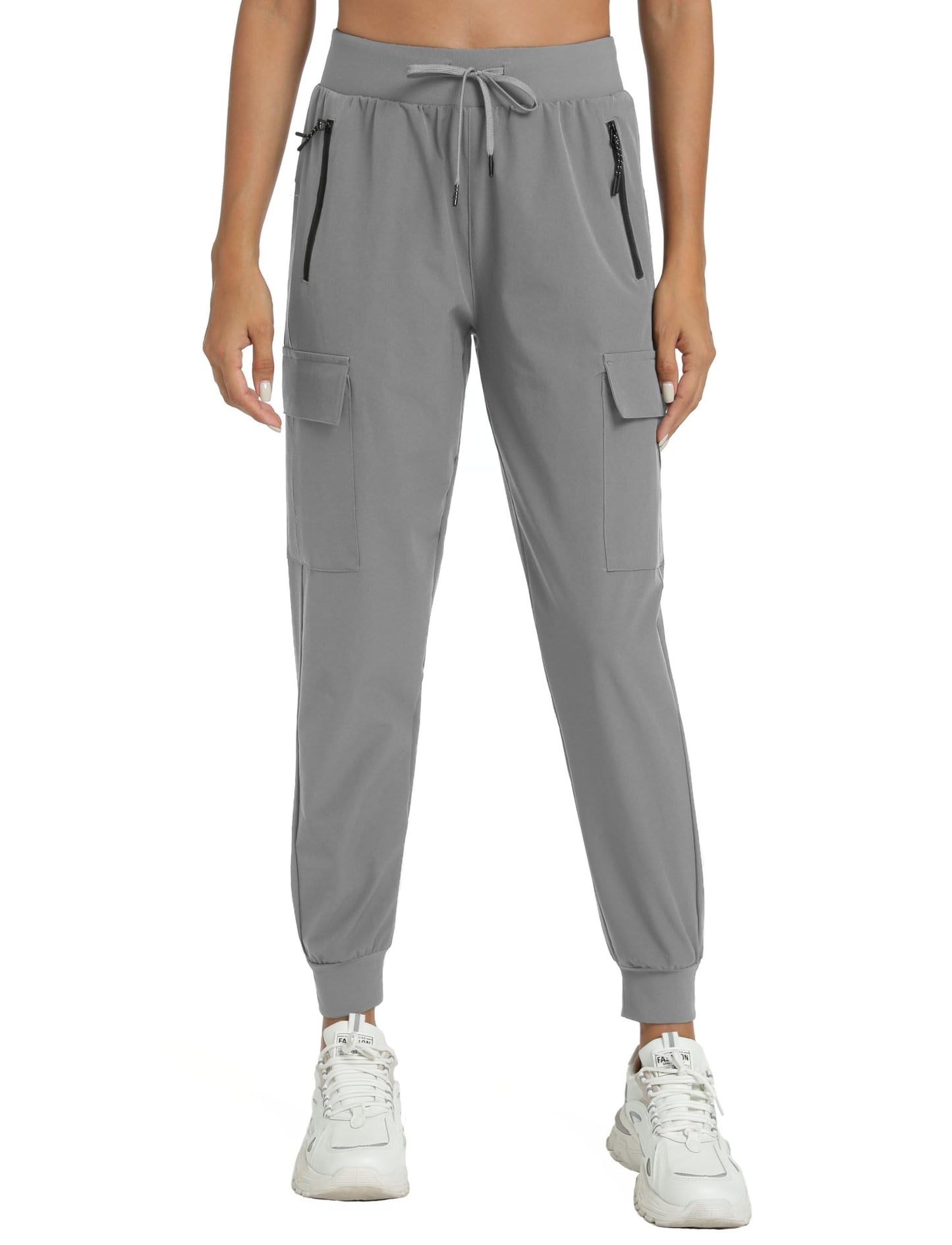 Rrosseyz Womens Cargo Pants with Pockets-Lightweight Quick Dry Water Resistant Hiking Pants for Travel Casual Athletic and Outdoor(Light Grey,M)