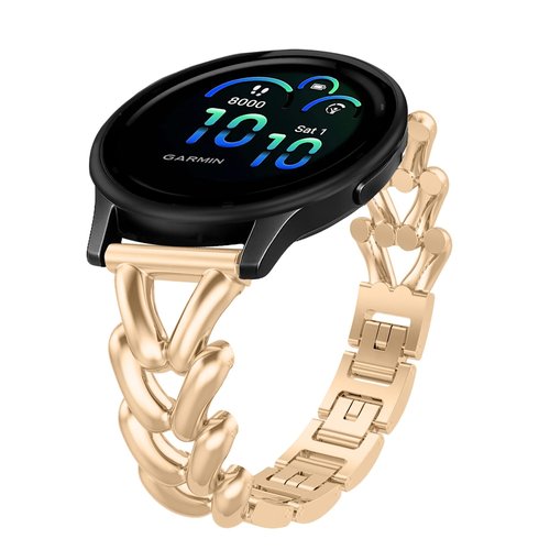 VanHooc Metal Watch Bands Compatible with Garmin Forerunner 570 42mm/Vivoactive 6/5/3/Venu Sq 2/Forerunner 165, 20mm Elegant Slim Metal Chain Bracelet Replacement Strap for Women Gold