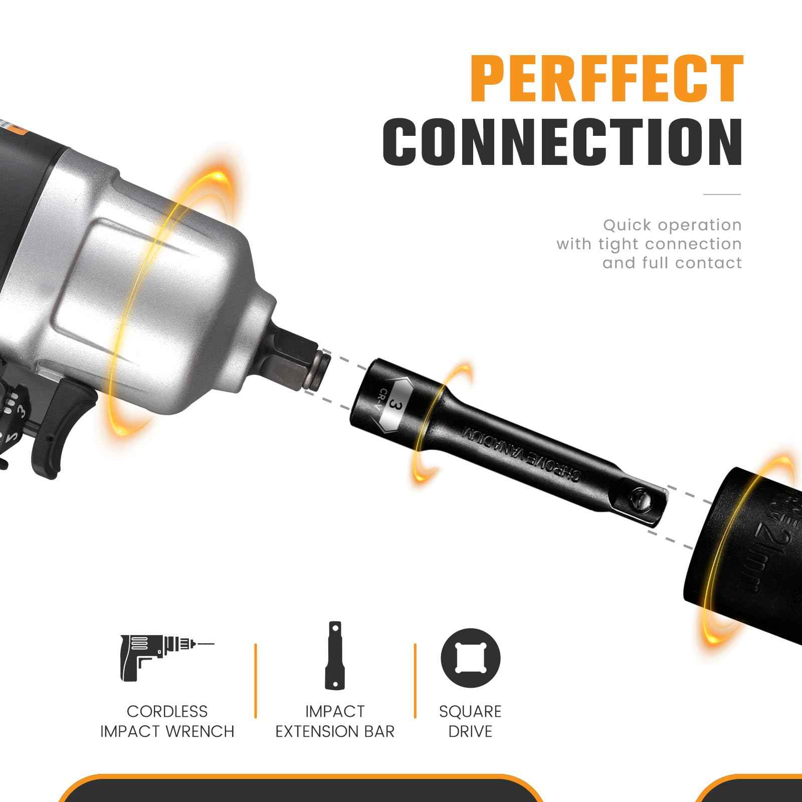 9 Pieces Impact Extension Bar Set, 1/4", 3/8" and 1/2" Drive Socket Extension, Premium Chrome Vanadium Steel with Black Phosphate Finish