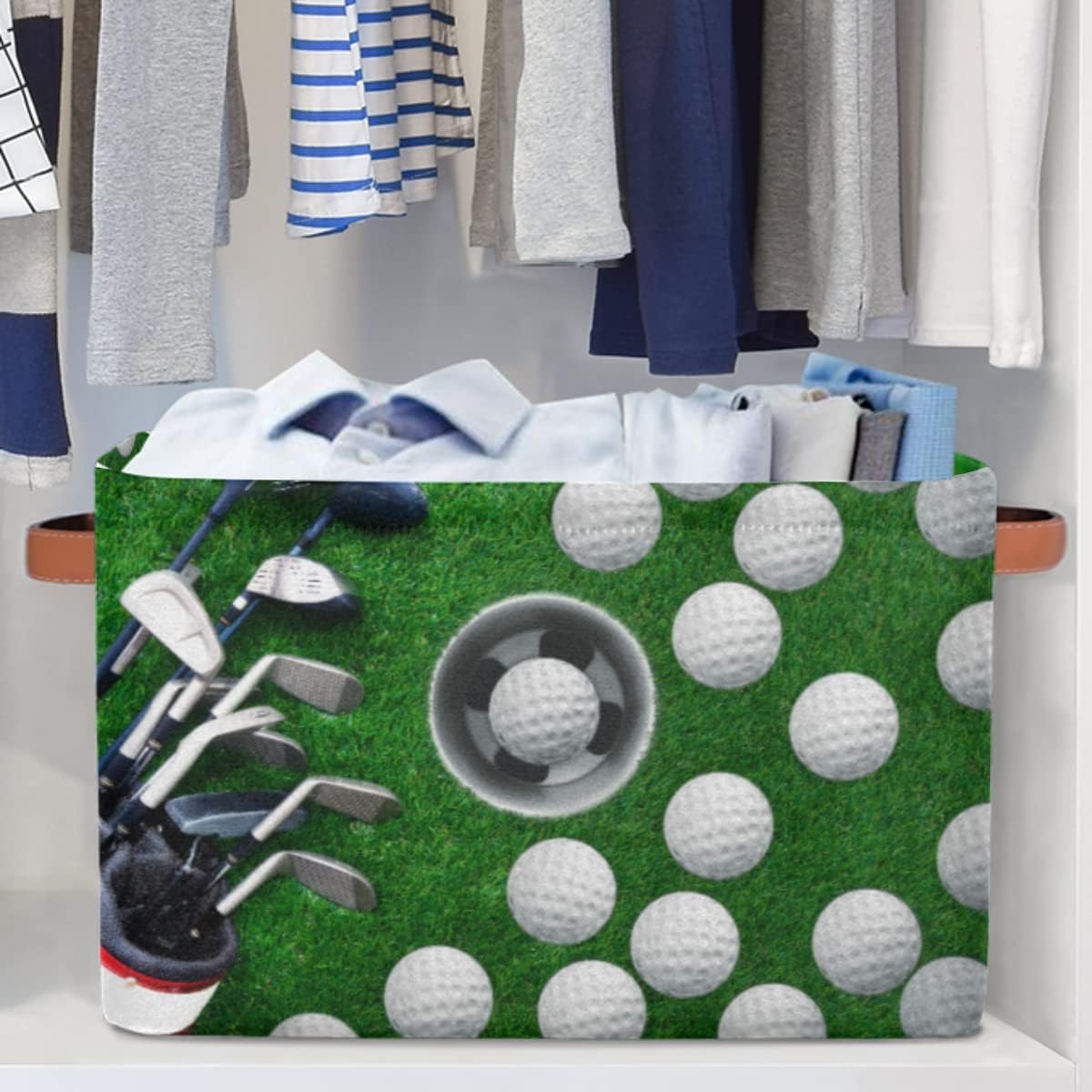 Skiennix Golf Ball Storage Basket - Foldable Fabric Organizer with Handle for Home & Office | 1 Pack