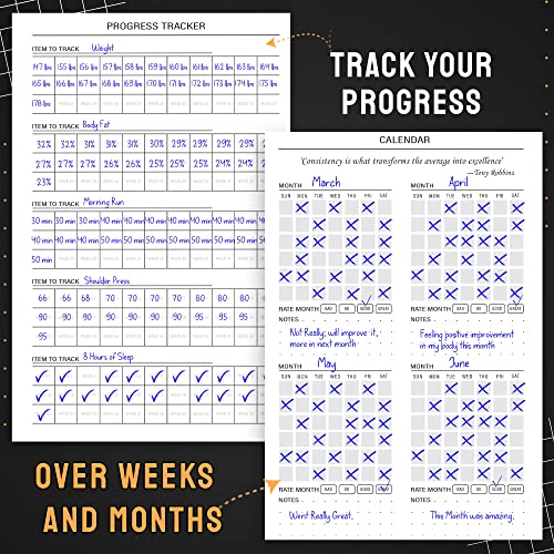 Fitness Journal Workout Planner - A5 Sturdy Log Book - Black