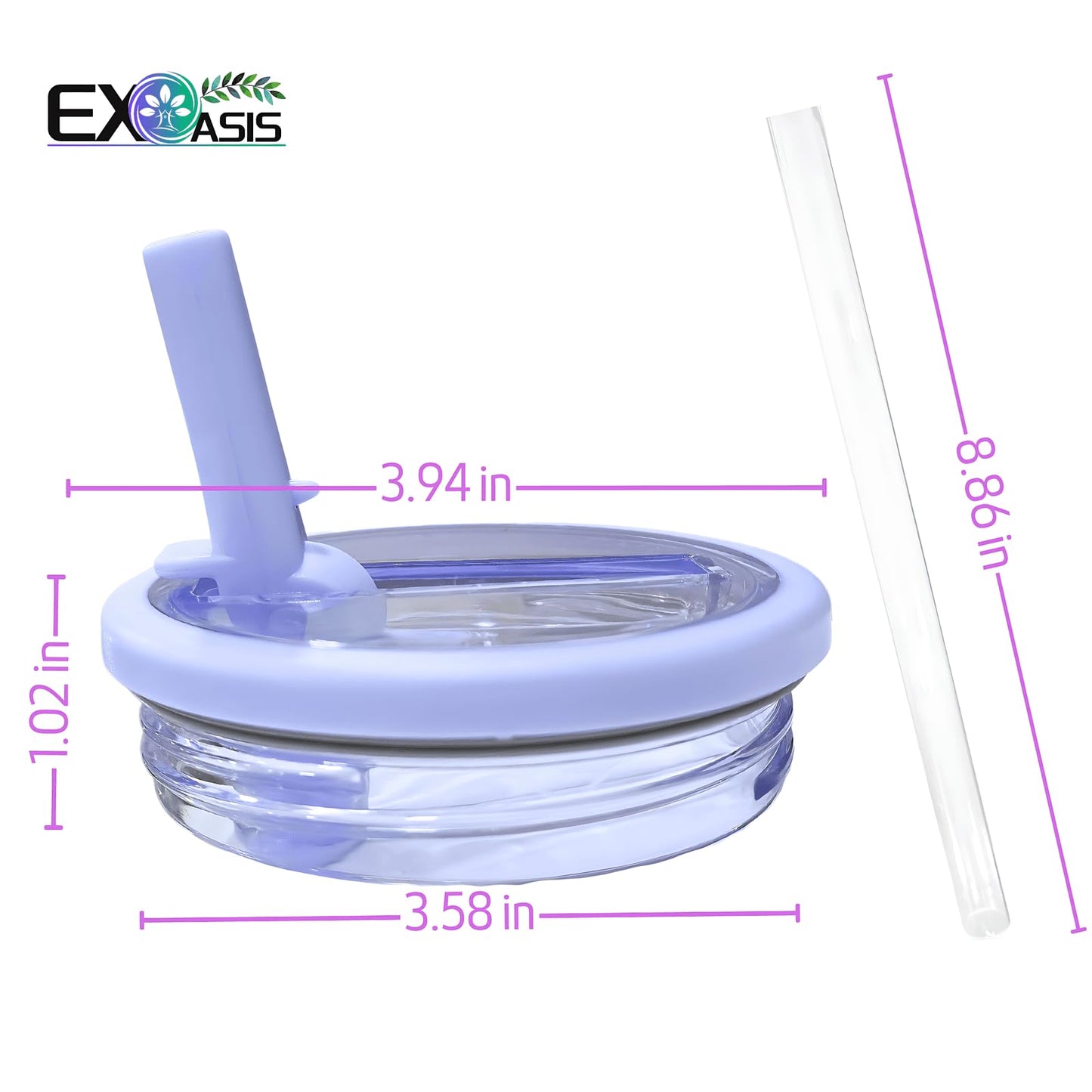 EXOasis Leak Proof Flip Straw Lid for Stanley 40 oz Quencher H2.0, No Spill Replacement Lid with Extended Straw for Travel, Gym, Car & Everyday Use, BPA-Free Clear Tumbler Accessory (Purple)