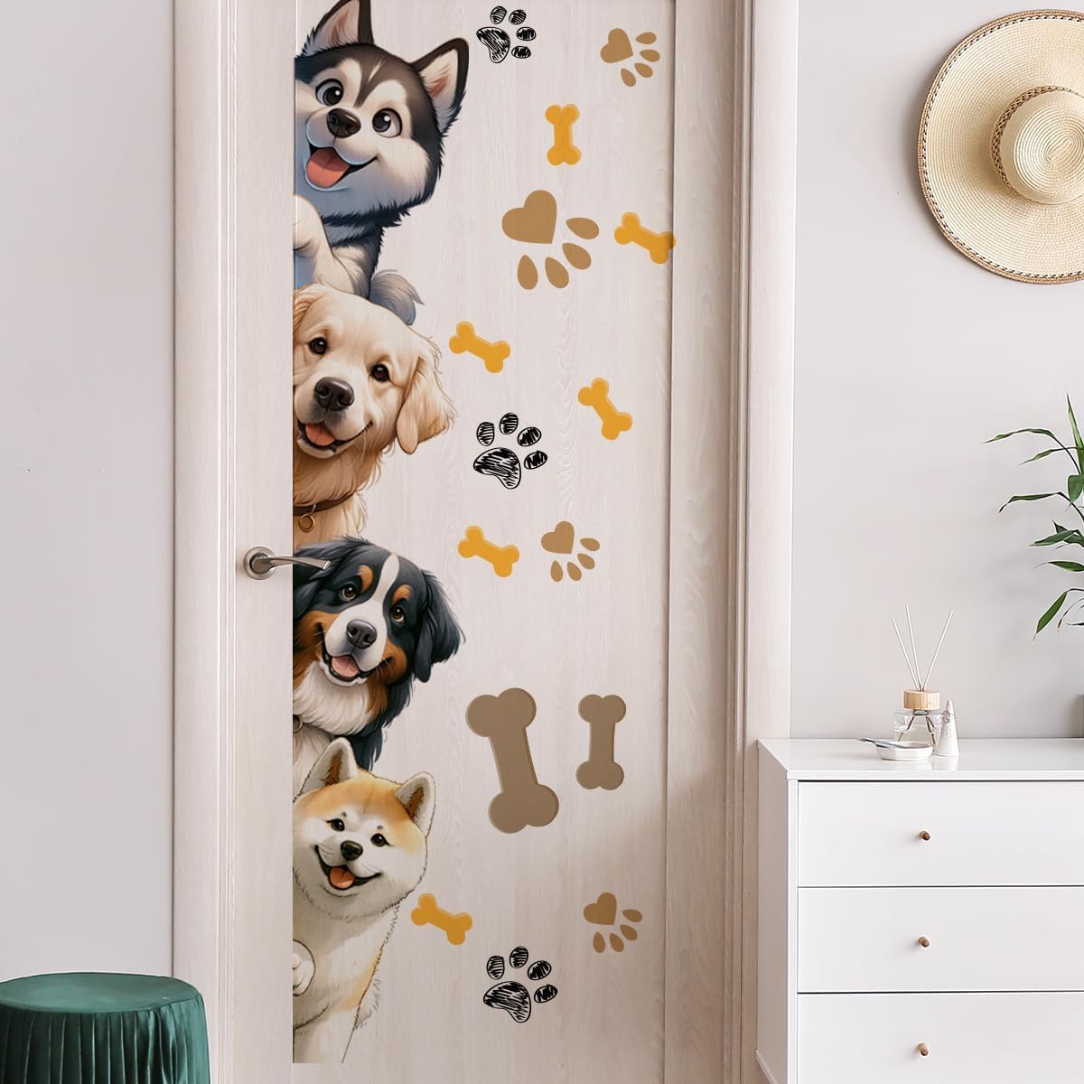 44.9 X 9.8 Inch Dog Door Decals Cartoon Animal Wall Sticker Dog Wall Decals for Nursery Playroom Bedroom Classroom Kindergarten Door Decor