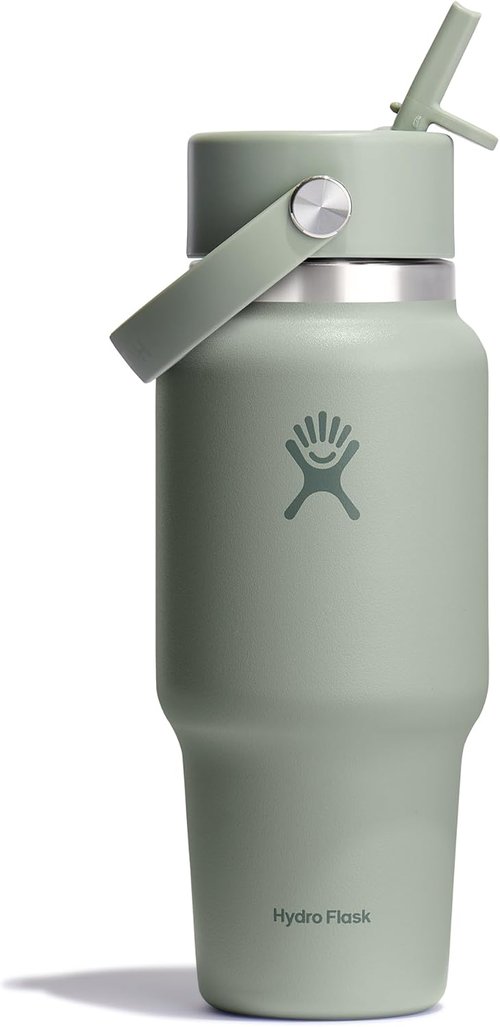 Hydro Flask Travel Water Bottle - Insulated Stainless Steel - Leakproof Wide Straw Lid | 24 Oz Agave Green