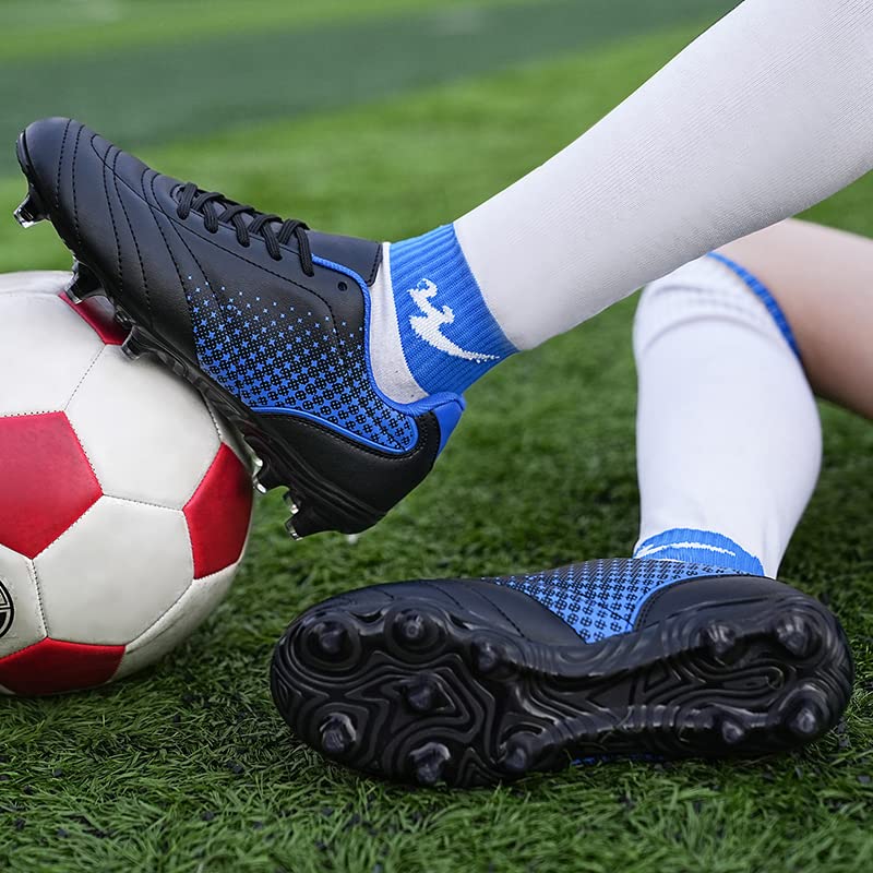 LIZRHA Youth Soccer Cleats Black/Blue 6 Big Kid Indoor & Outdoor Football Shoes