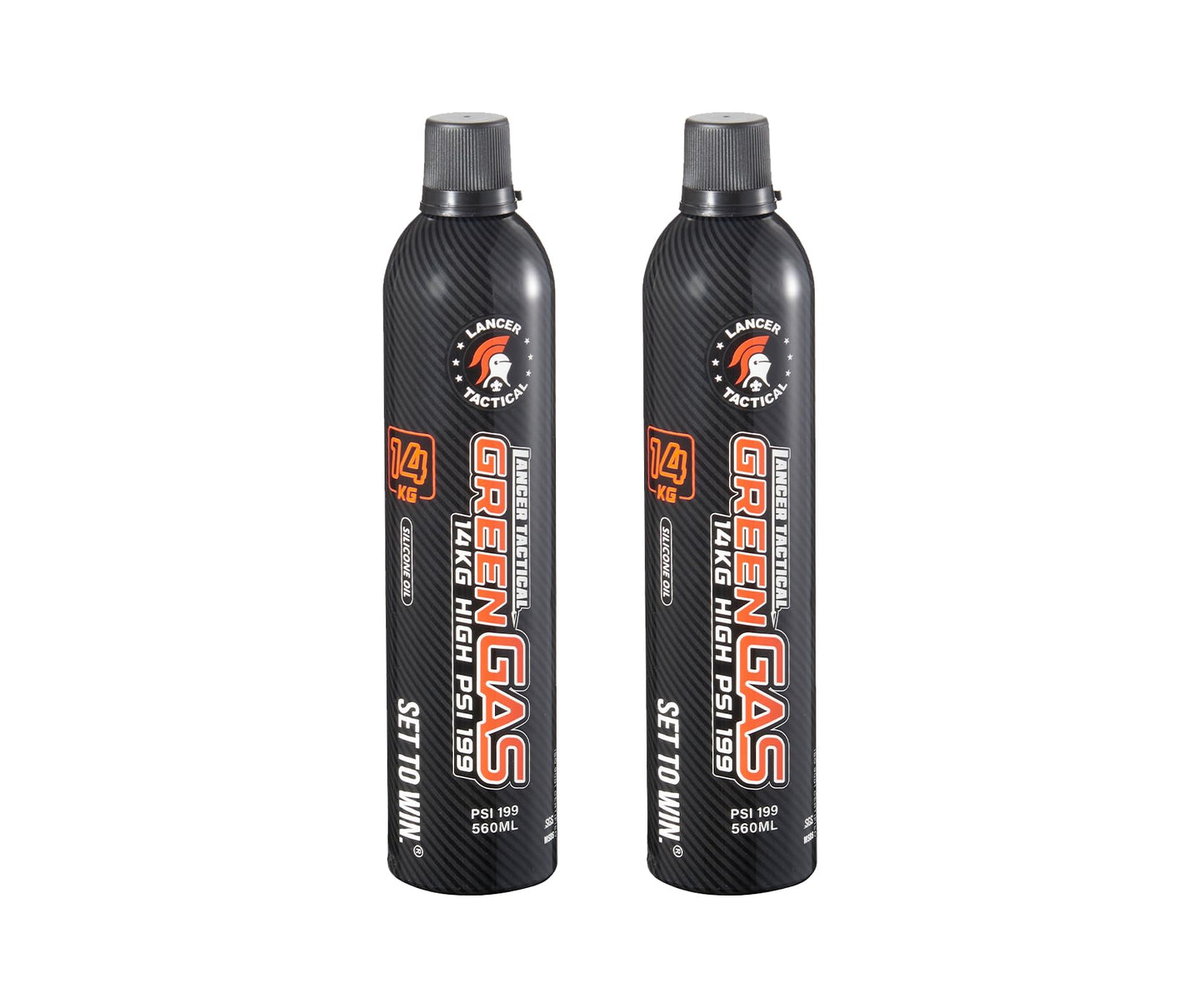 Lancer Tactical 560ml/18.9oz 14kg Powerful Green Gas High PSI G-1200 for Airsoft Pistol, Airsoft Rifle, Air Gun (Silicone Oil) -Pack of 2