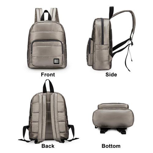 GBLQ PLUS Metallic Backpack 15 Inch, Super Lightweight Ultra Soft Nylon Shiny Fabric Casual Daypack, Metallic Blue Puffer