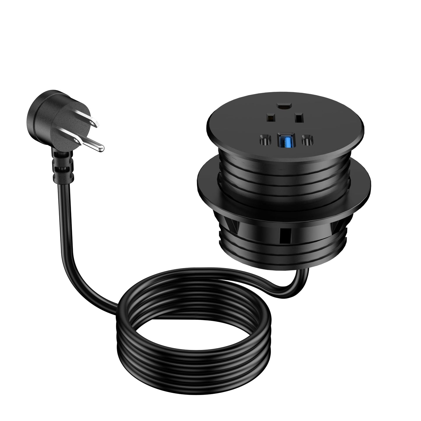 2.5 inch Power Grommet,20W USB-C Charging,1 Outlet with 2 USB C,1 USB Port,Furniture Flush Mount for Desktop,Recessed Power Strip,Workspace Essential Desk Outlet (Black, 6 FT)