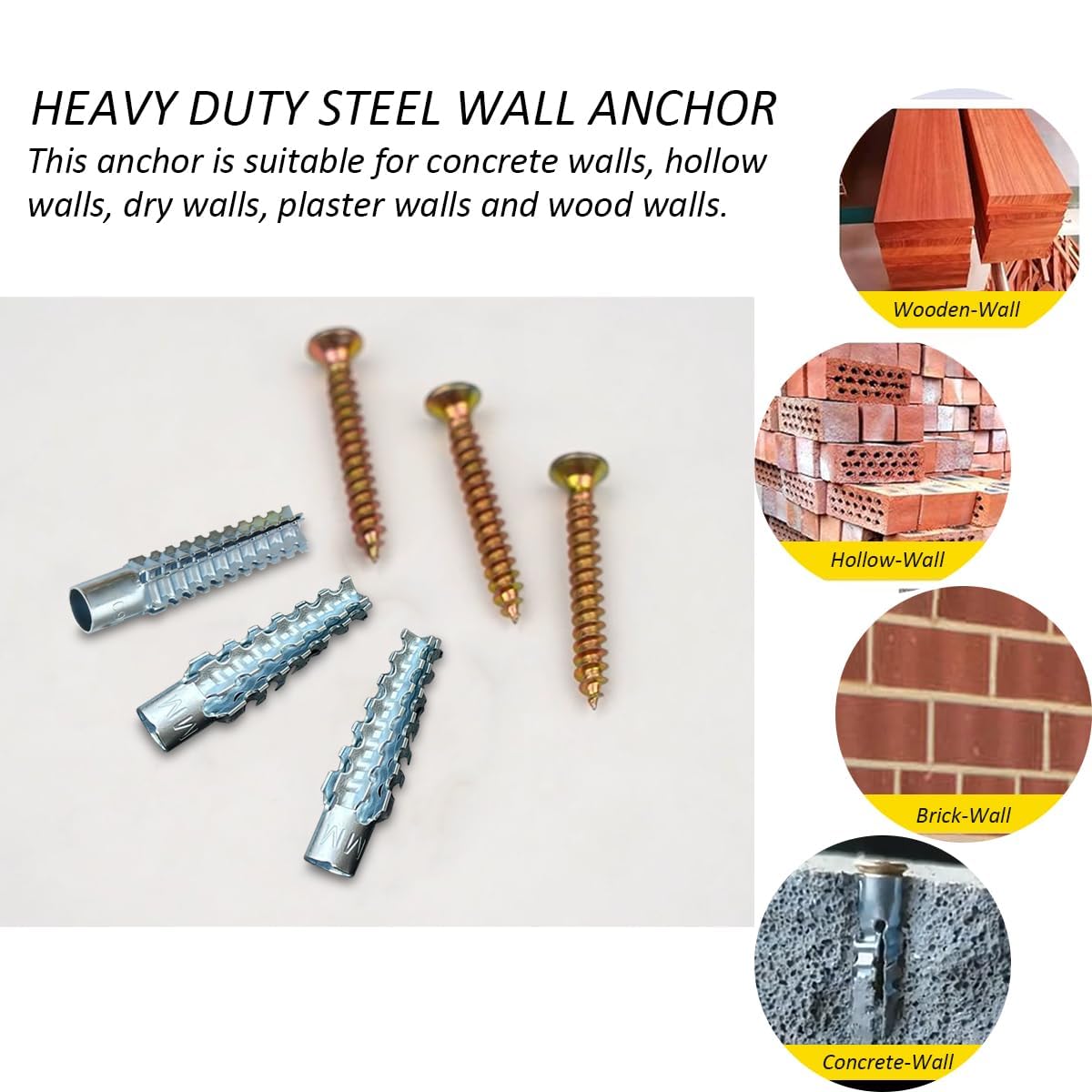 FNLGTN Heavy Duty Wall Anchors and Screws Kit, 50 Sets/100 Pieces, for Concrete, Hollow and Wooden Wall Mounting (8MM 50sets)