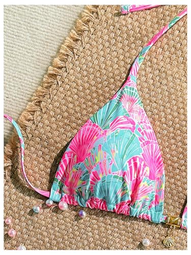 SOLY HUX Women's Green Pink Multi Padded Triangle Bikini Top Medium Swimsuit
