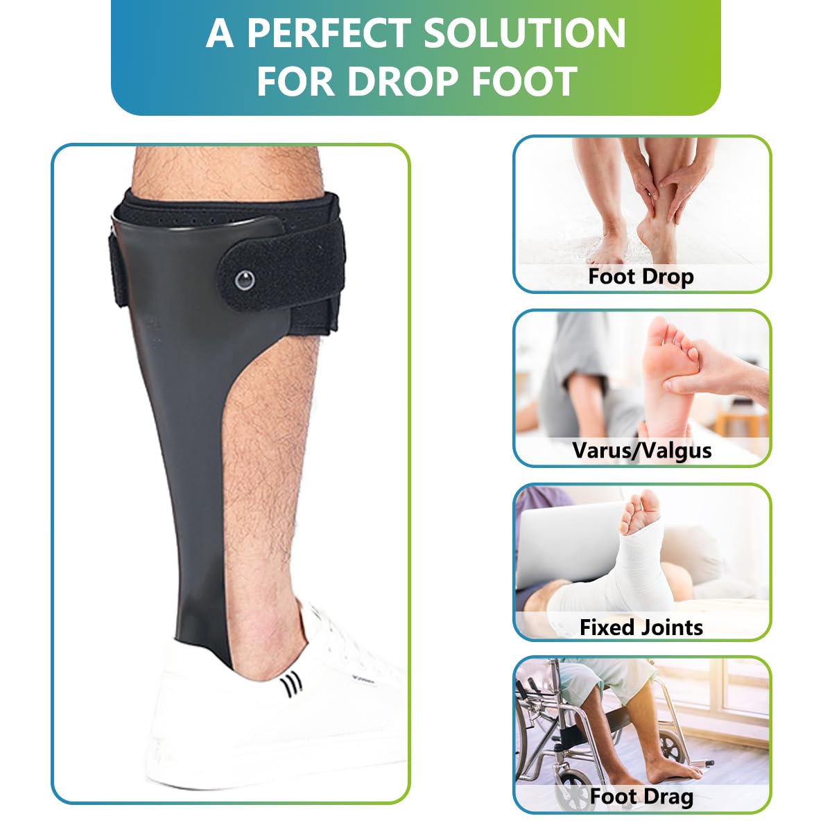 Komzer AFO Drop Foot Brace for Men Women Ultra Thin Half Palm Ankle Stabilizer Daily Ambulation Walk Auxiliary Footwear Inserts for Stroke Hemiplegia, S-Right
